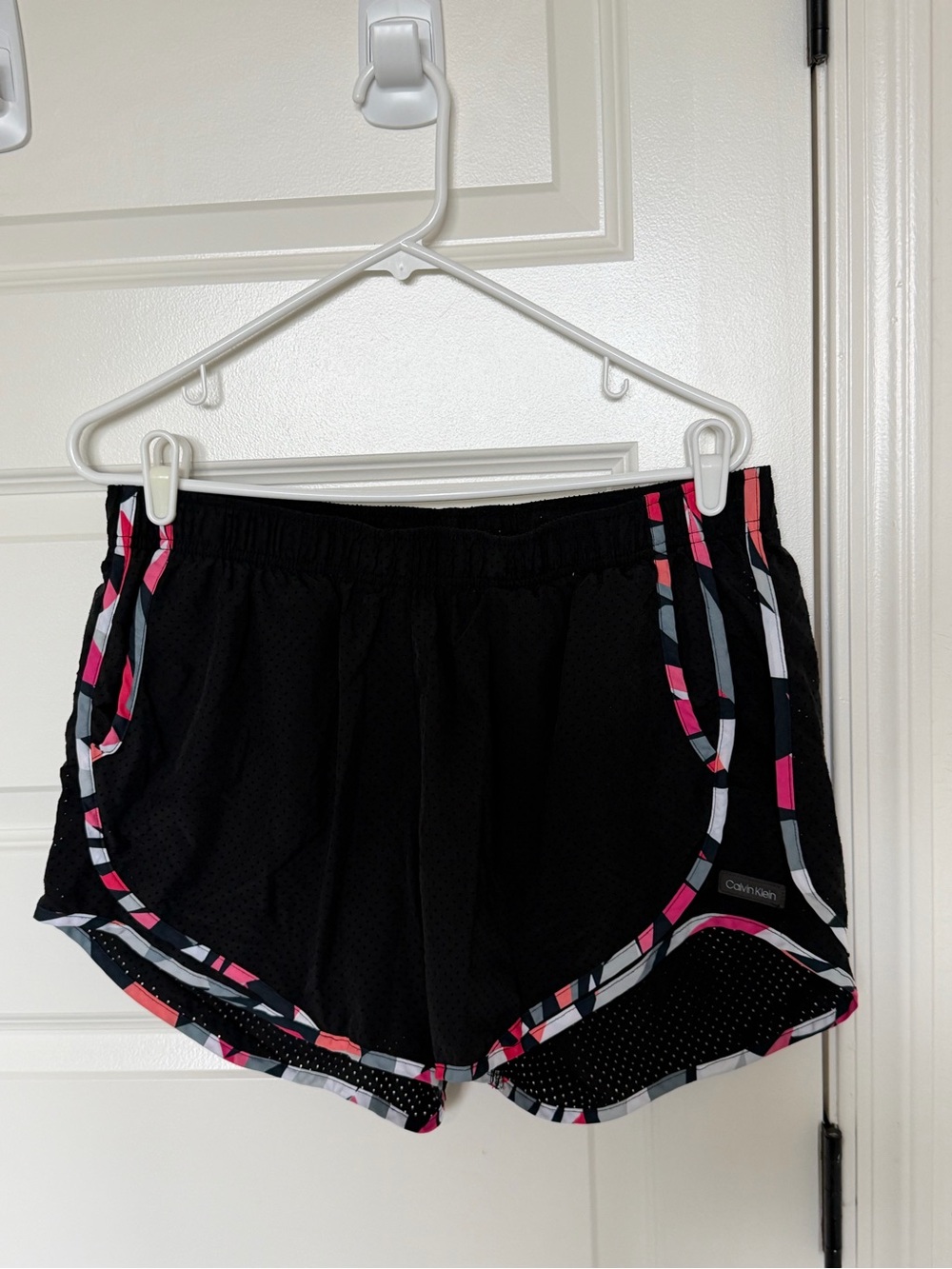 Calvin Klein Women's Black Athletic Shorts with Pink and Gray Trim
